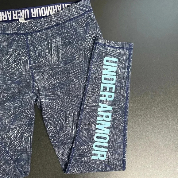 Under Armour Charged Leggings Blue SpellOut Women's (L ) Running Yoga Athleisure - Picture 3 of 14